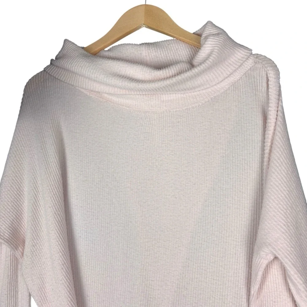 We The Free (Free People) Oversize Waffle Juicy Pink Cowl Neck Sweater Sz Medium